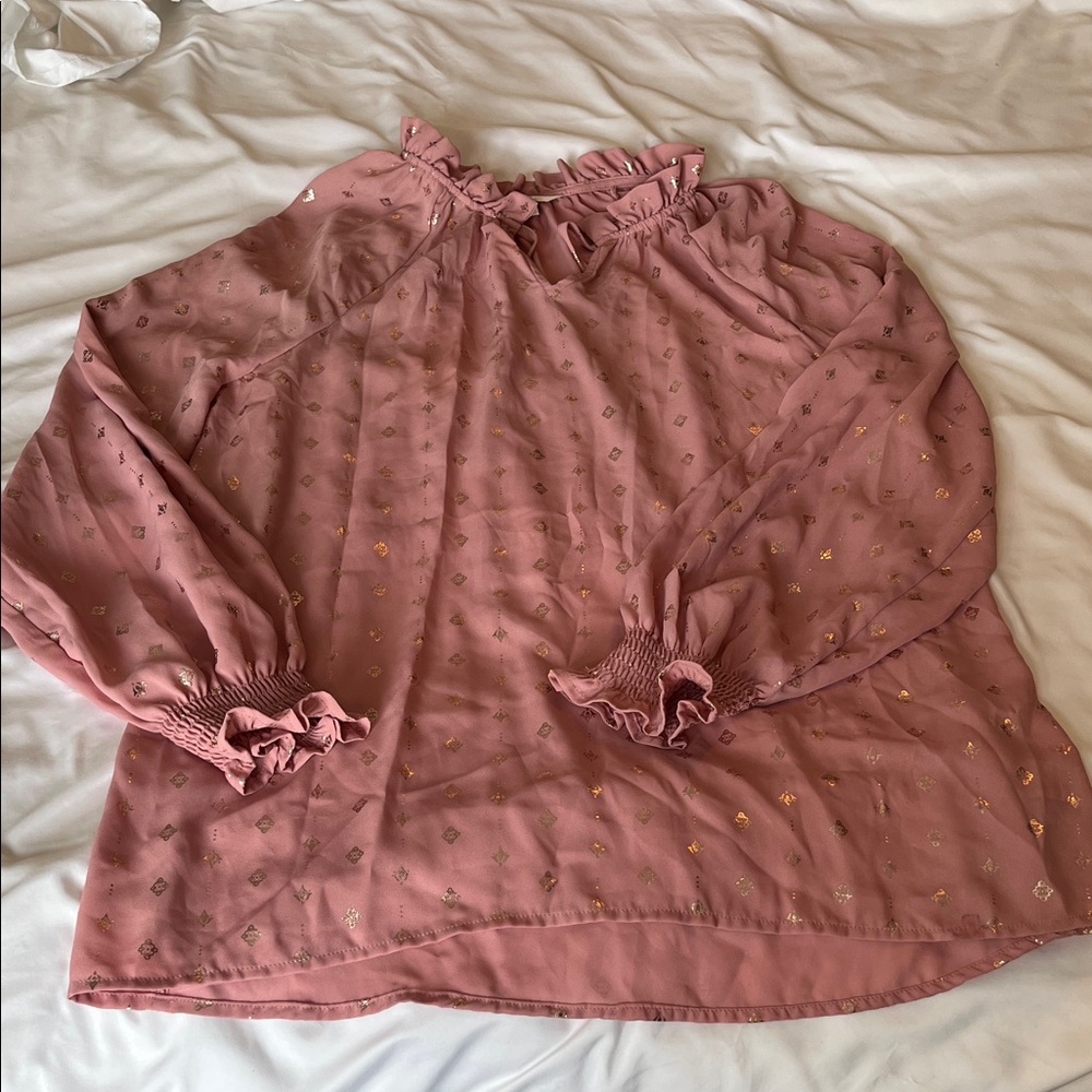 Time and Tru Dusty Pink Blouse with Ruffle Trim